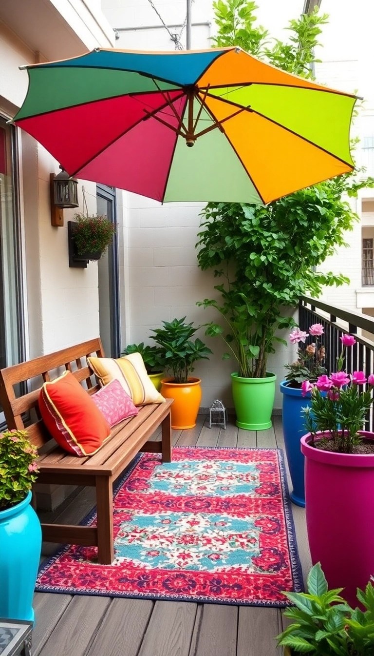 15 Small Balcony Decoration Hacks That Maximize Charm (You’ll Be Surprised by #4!) - 5. Colorful Accents: Brighten Up the Space