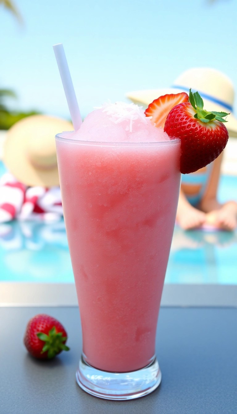 16 Delicious Vegan Summer Cooler Drinks That Are Perfect for Hot Days (You Won't Believe #5!) - 7. Strawberry Coconut Slush