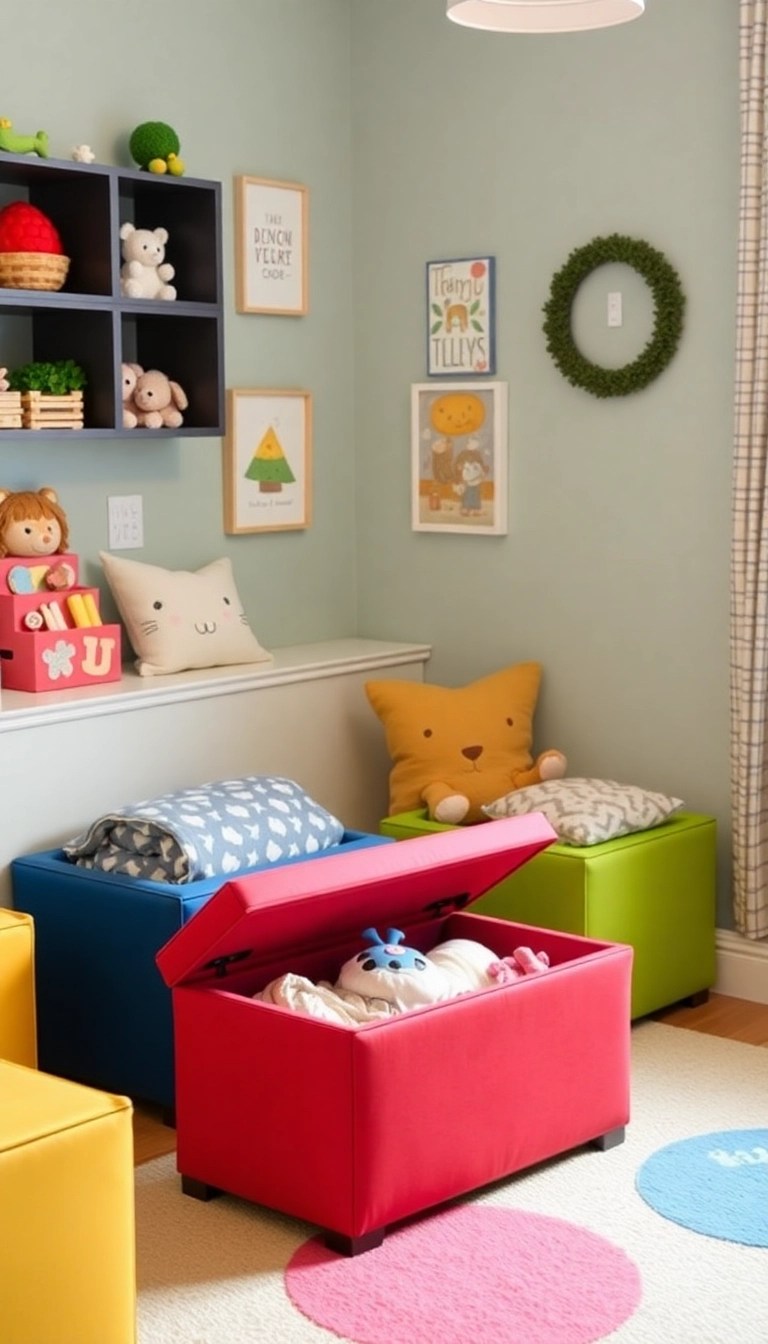 16 Fun Storage Space Hacks for Kids' Rooms That Parents Will Love! - 10. Storage Ottomans for Multi-Functionality