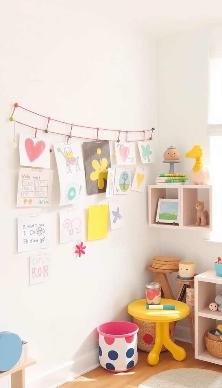 16 Fun Storage Space Hacks for Kids' Rooms That Parents Will Love! - 12. Art Display Wire for Creative Showcase