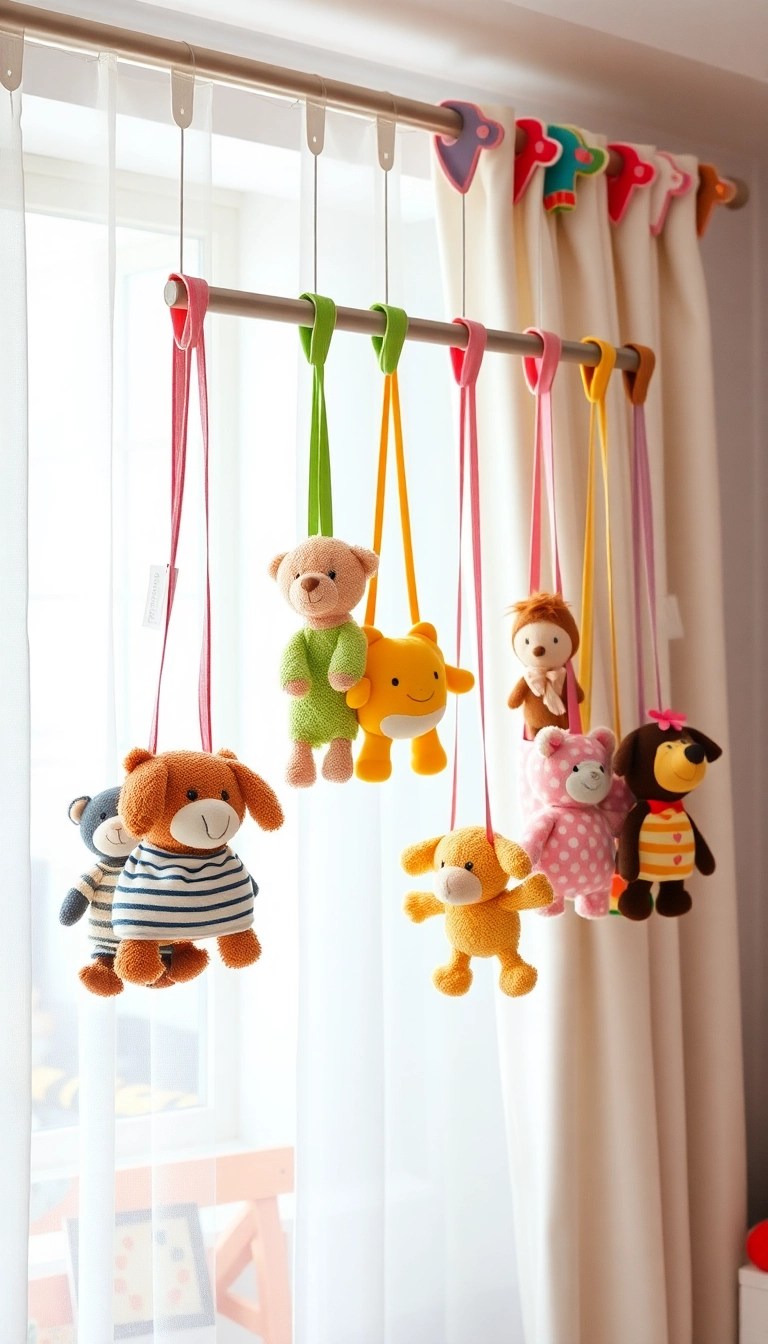 16 Fun Storage Space Hacks for Kids' Rooms That Parents Will Love! - 14. Curtain Rods for Hanging Storage