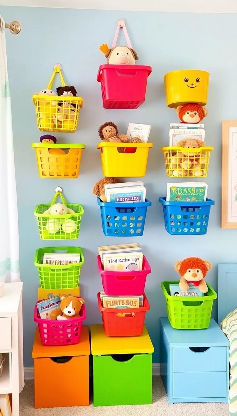 16 Fun Storage Space Hacks for Kids' Rooms That Parents Will Love! - 6. Wall-Mounted Baskets for Easy Access