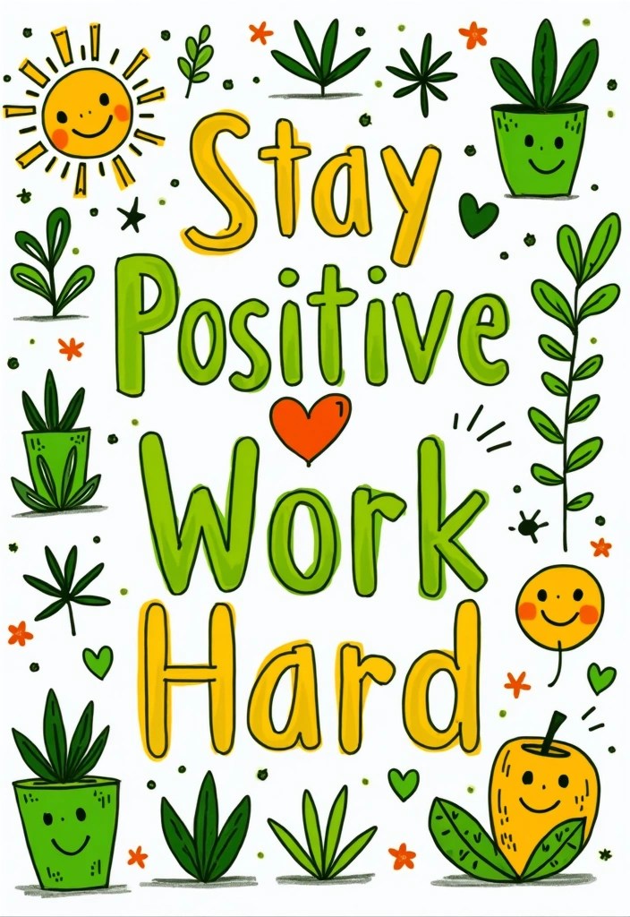 14 Inspirational Motivational Doodles That Are Pure Joy (You’ll Relate to #12!) - 3. Stay Positive, Work Hard