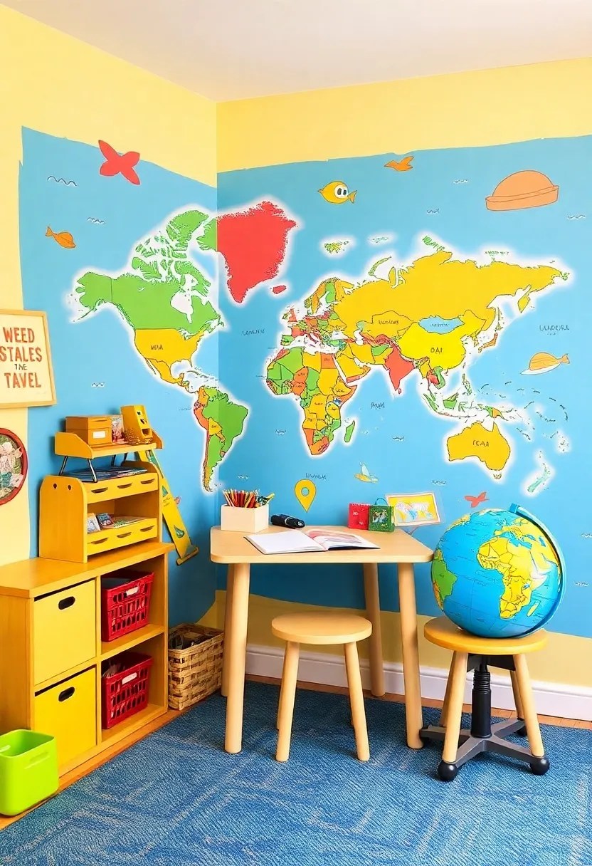 15 Playful Toddler Study Area Designs That Encourage Creativity (Don't Miss #3!) - 12. Adventure Map Wall