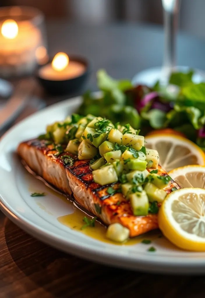16 Healthy Dinner Ideas for Valentine's Day That Are Light Yet Romantic! - 1. Grilled Salmon with Avocado Salsa