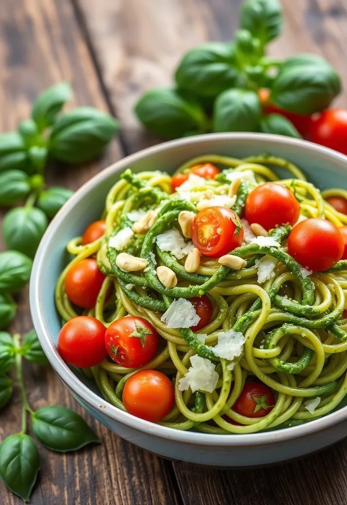 16 Healthy Dinner Ideas for Valentine's Day That Are Light Yet Romantic! - 2. Zoodle (Zucchini Noodles) with Pesto and Cherry Tomatoes