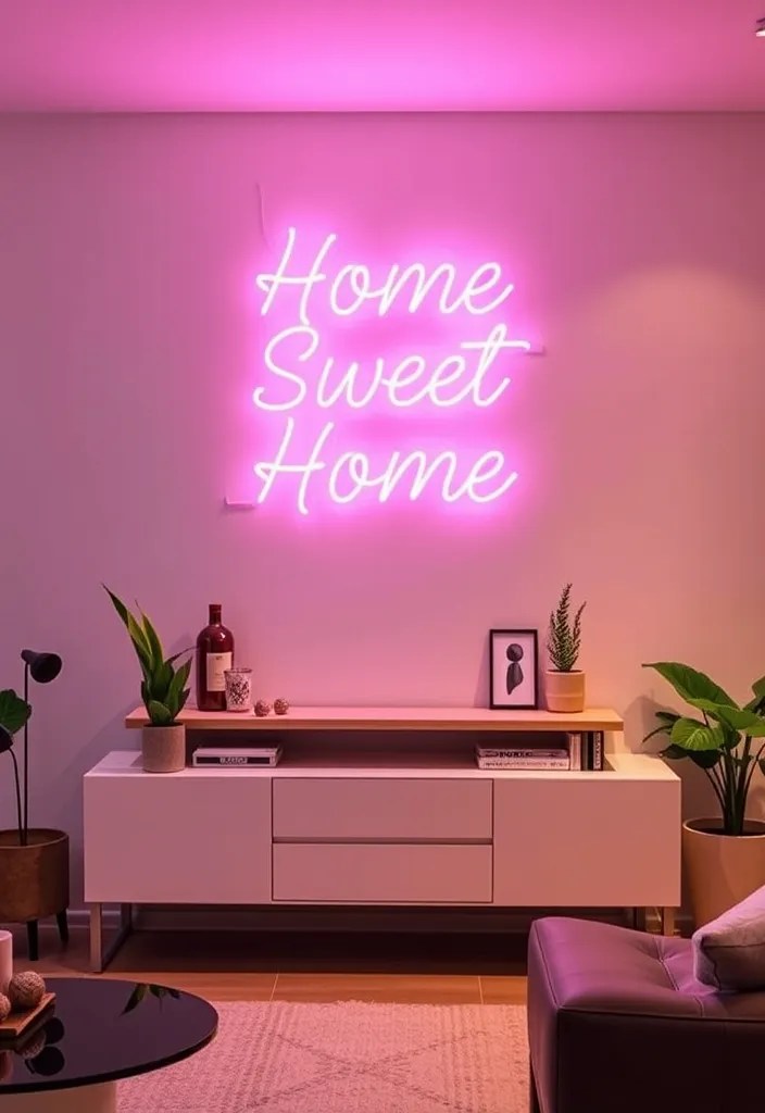 21 DIY Wall Art Projects for Your Living Room That Are Budget-Friendly and Beautiful! - 11. Neon Sign Art