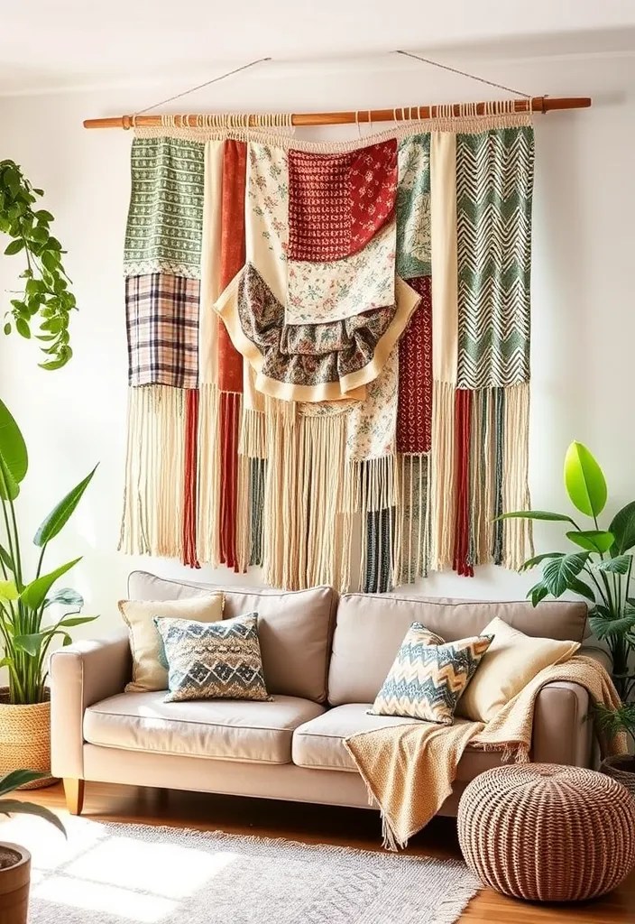 21 DIY Wall Art Projects for Your Living Room That Are Budget-Friendly and Beautiful! - 2. Fabric Wall Hanging