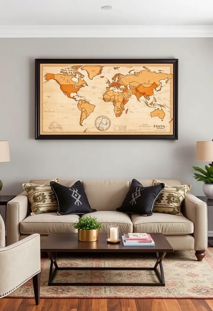 21 DIY Wall Art Projects for Your Living Room That Are Budget-Friendly and Beautiful! - 20. Vintage Map Art