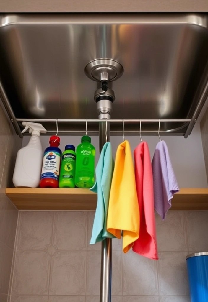 11 Brilliant Kitchen Management Hacks to Restrict Mess (You Won't Believe #6!) - 11. Use a Tension Rod for Cleaning Supplies