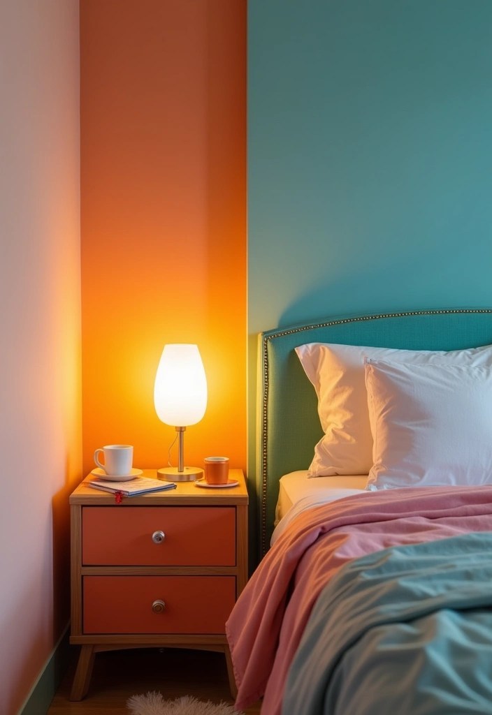 14 Minimalist Bedside Table Ideas That Will Make Your Room Feel Bigger! - 13. Simple Color Blocking