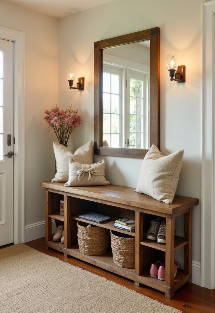 14 Stunning Rustic Entryway Benches That Bring Warmth to Your Home! - 10. Bench with Built-in Shelves