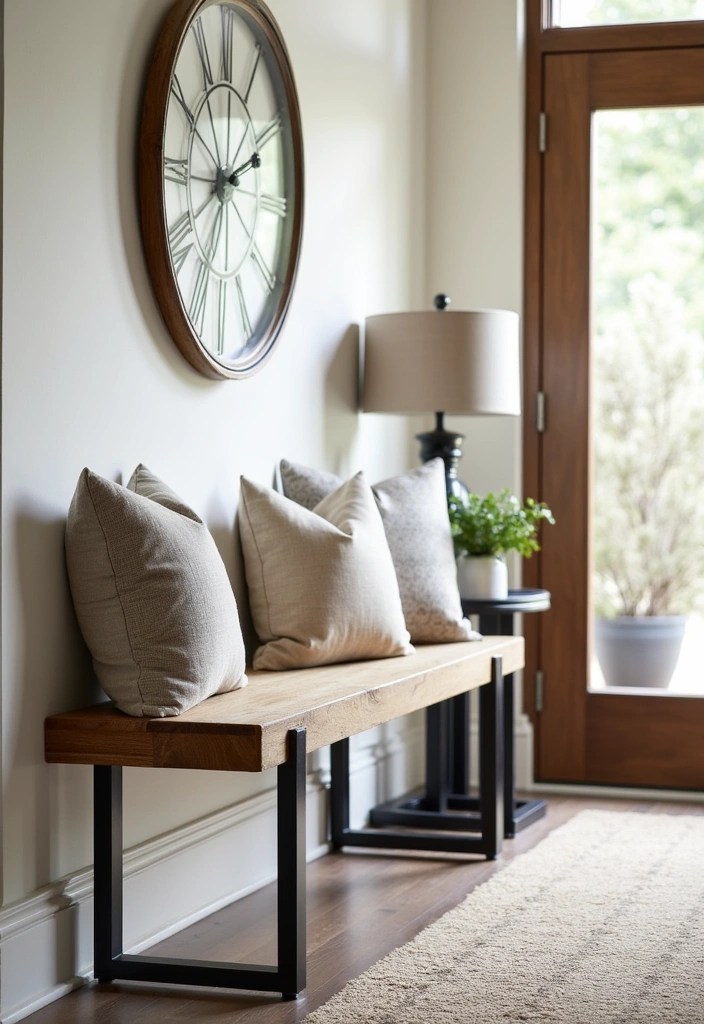 14 Stunning Rustic Entryway Benches That Bring Warmth to Your Home! - 6. Metal and Wood Combination Bench