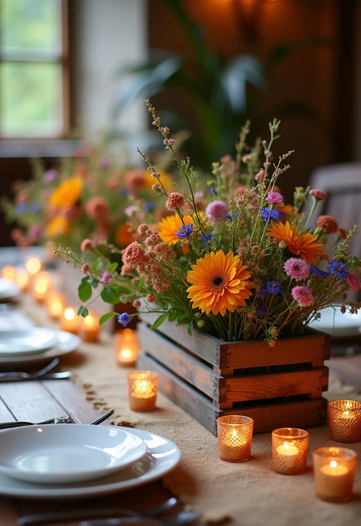 16 Rustic Tablescapes for Home That Capture the Heart of Farmhouse Living! - 1. Charming Centerpiece with Fresh Flowers