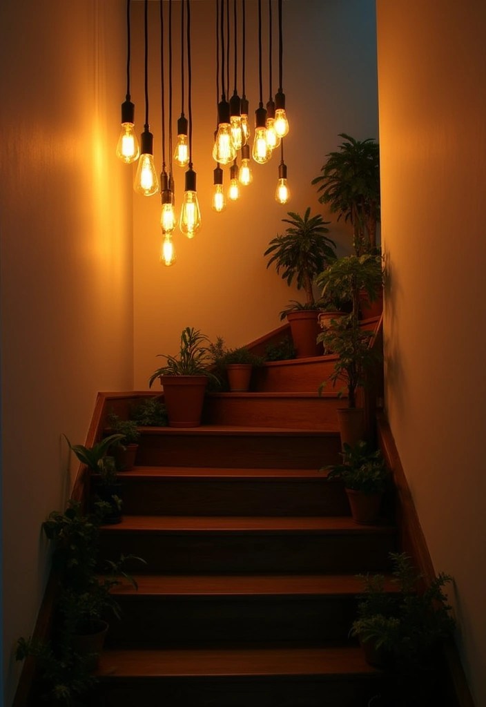 16 Staircase Lighting Ideas That Will Create a Magical Atmosphere (You’ll Love #4!) - 2. Vintage Edison Bulbs