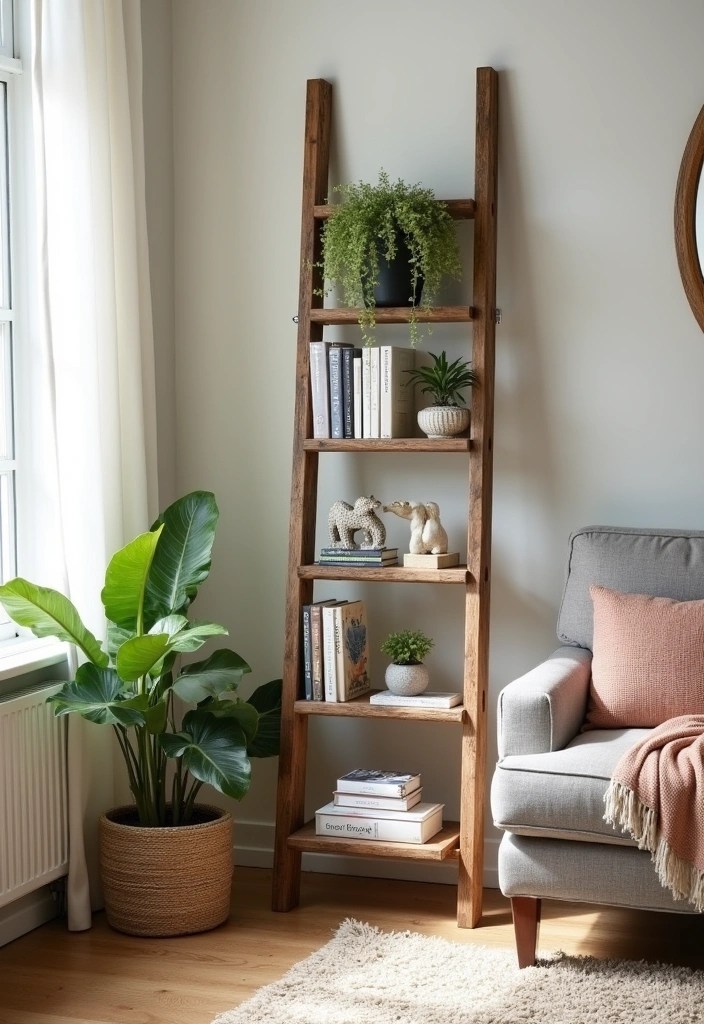 18 DIY Home Decor Items That Will Impress Your Guests (And Your Wallet!) - 16. Decorative Ladder Shelves