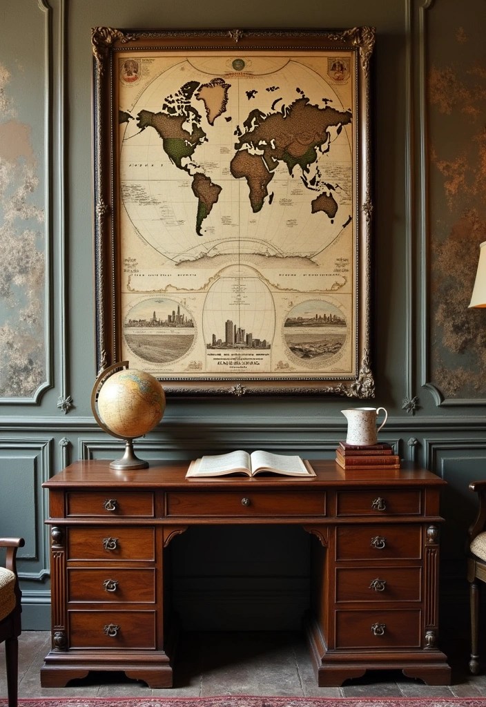 14 Boho Framed Wall Art Inspirations That Will Add Warmth to Your Space! - 8. Framed Vintage Maps