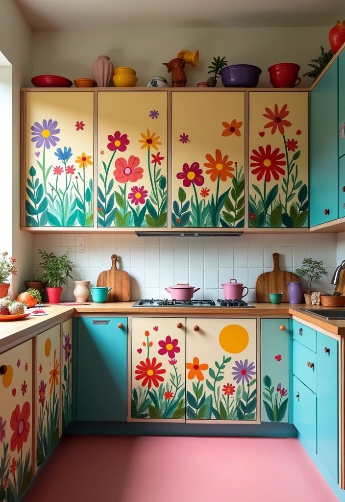 15 Budget-Friendly Cupboard Painting Ideas You Can’t Afford to Miss! - 12. Whimsical Artwork and Murals