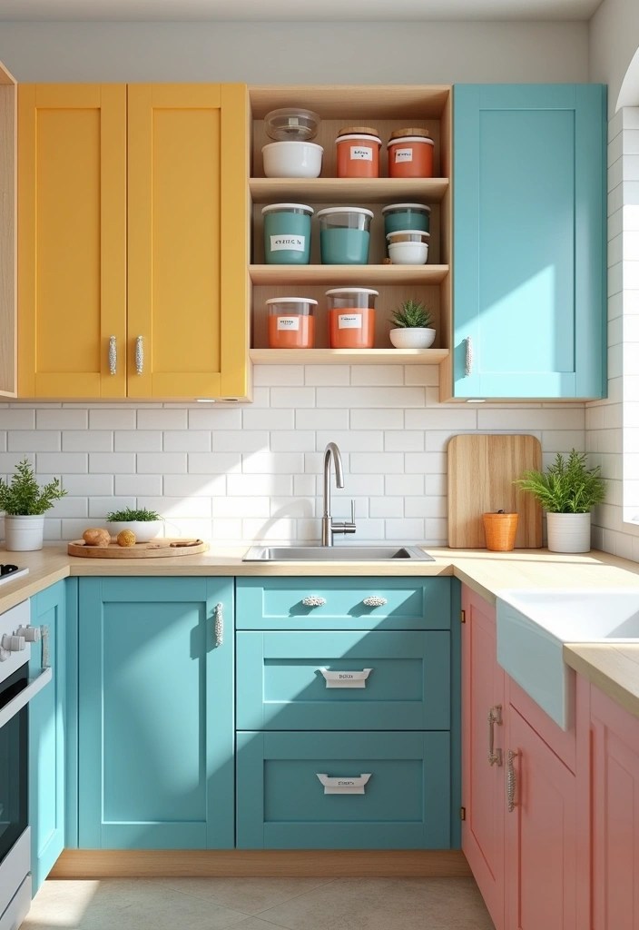 15 Budget-Friendly Cupboard Painting Ideas You Can’t Afford to Miss! - 13. Functional Storage with Color-Coded Organization
