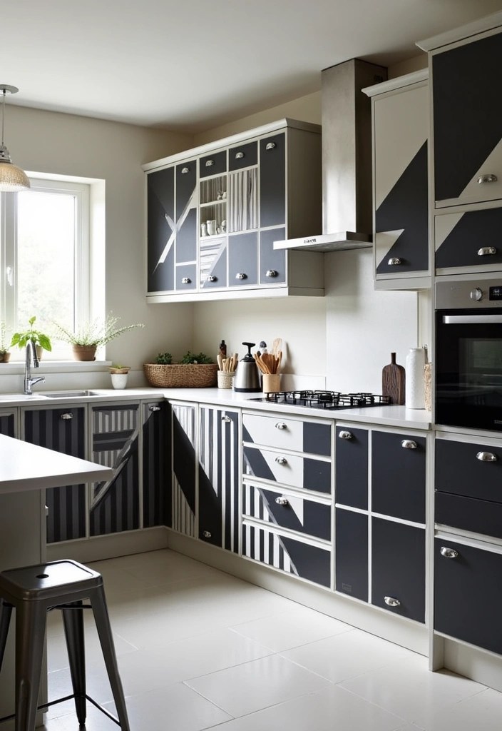 15 Budget-Friendly Cupboard Painting Ideas You Can’t Afford to Miss! - 5. Graphical Patterns for a Trendy Look
