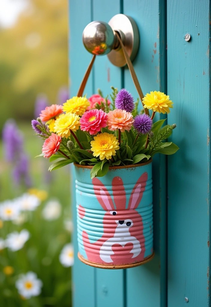 16 Budget-Friendly Easter Door Hanger Ideas That Look Amazing (You’ll Love #10!) - 11. Recycled Tin Can Hanger