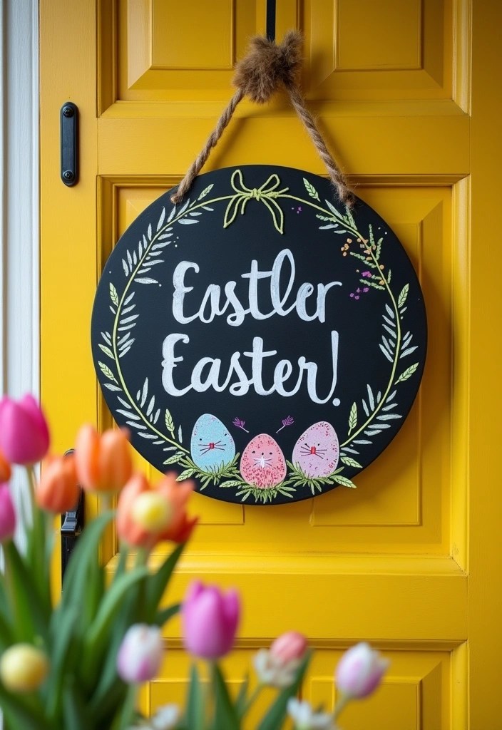 16 Budget-Friendly Easter Door Hanger Ideas That Look Amazing (You’ll Love #10!) - 12. Chalkboard Sign