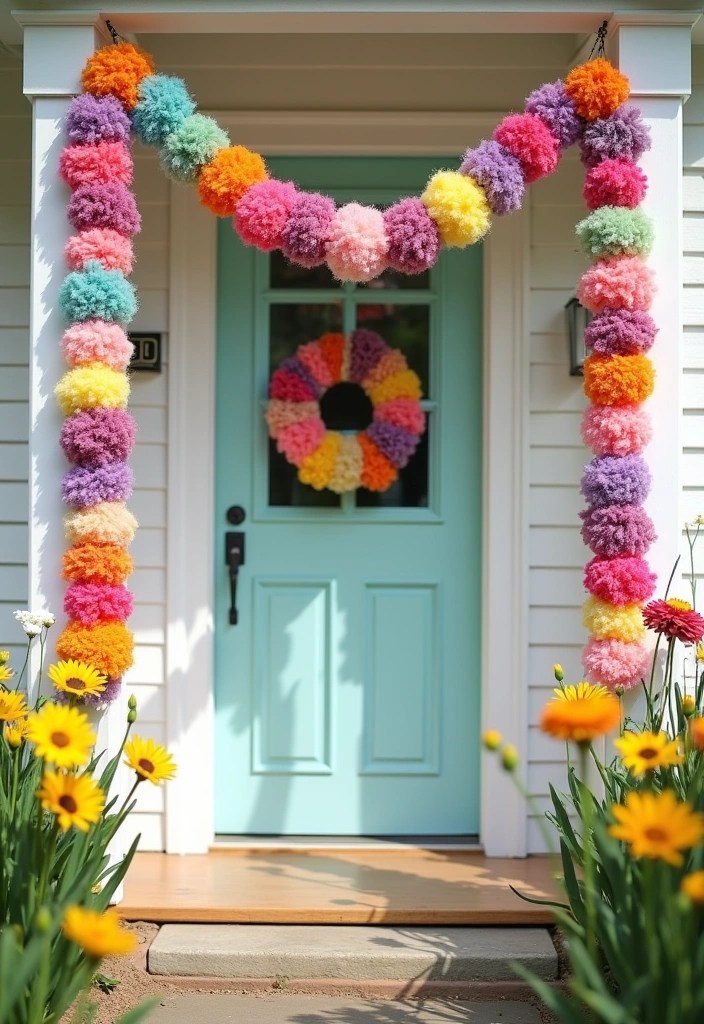 16 Budget-Friendly Easter Door Hanger Ideas That Look Amazing (You’ll Love #10!) - 13. Pom-Pom Garland
