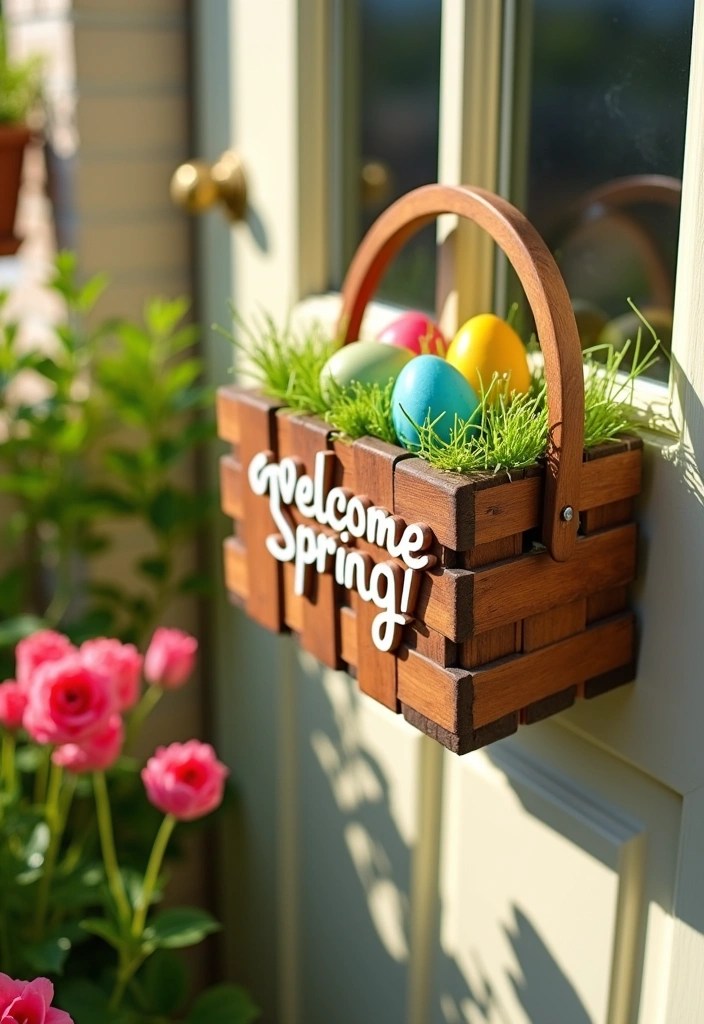16 Budget-Friendly Easter Door Hanger Ideas That Look Amazing (You’ll Love #10!) - 15. Mini Easter Basket Sign