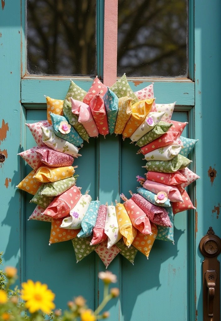 16 Budget-Friendly Easter Door Hanger Ideas That Look Amazing (You’ll Love #10!) - 16. Upcycled Fabric Hanger