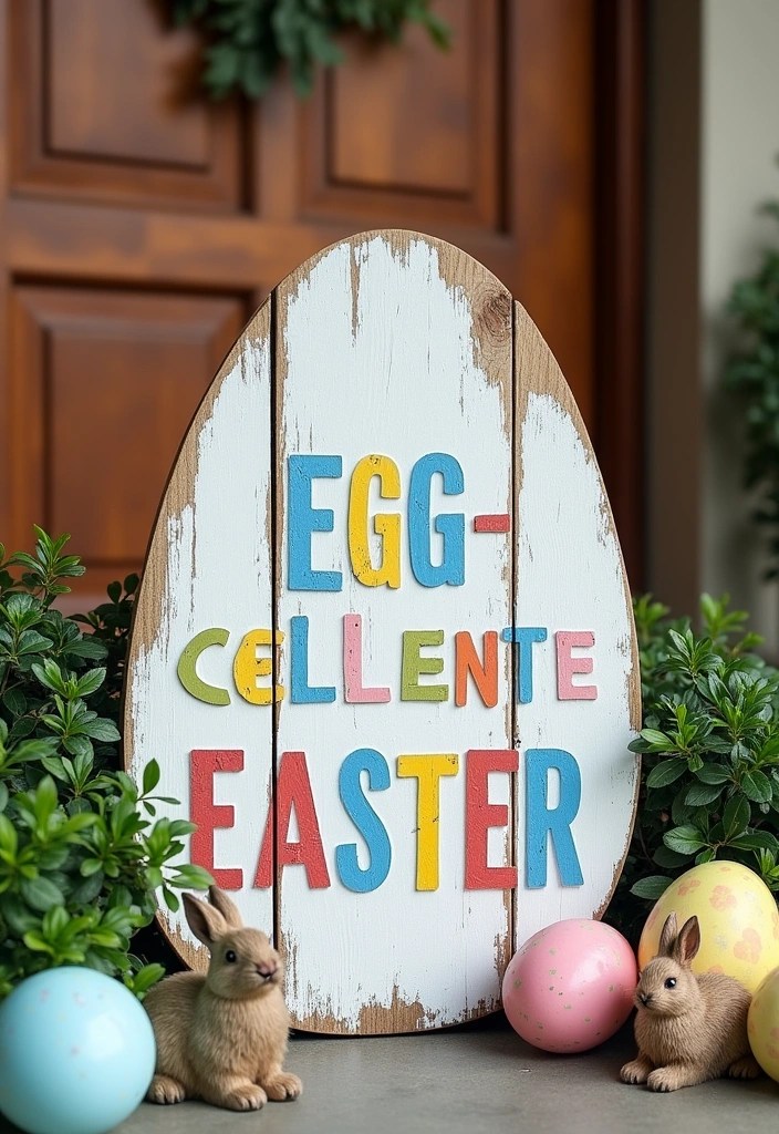 16 Budget-Friendly Easter Door Hanger Ideas That Look Amazing (You’ll Love #10!) - 2. Rustic Wooden Egg Sign
