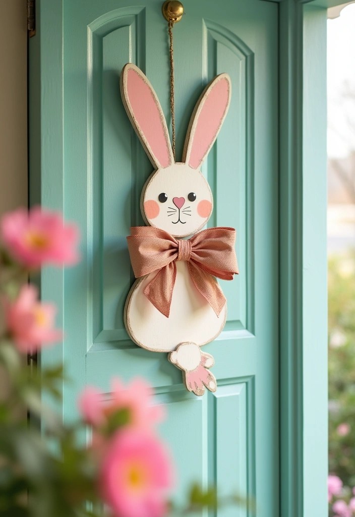 16 Budget-Friendly Easter Door Hanger Ideas That Look Amazing (You’ll Love #10!) - 5. Bunny Door Hanger with Bow