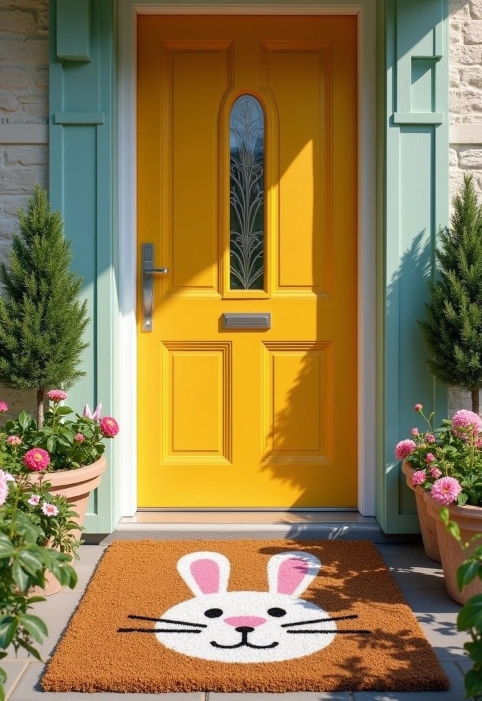16 Budget-Friendly Easter Door Hanger Ideas That Look Amazing (You’ll Love #10!) - 7. Easter Themed Door Mat