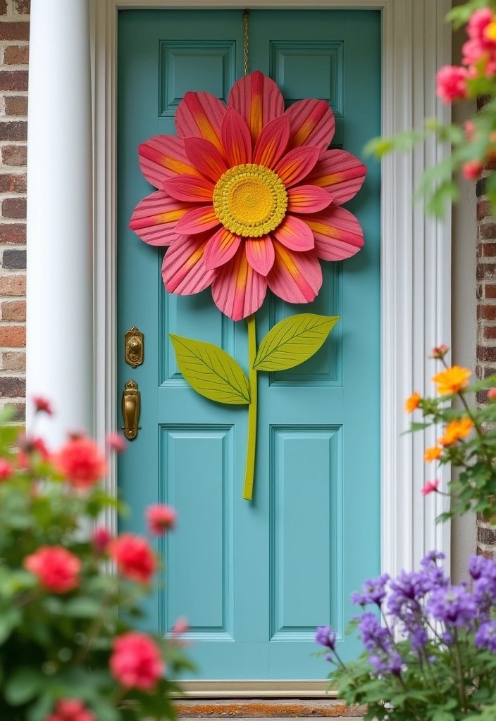 16 Budget-Friendly Easter Door Hanger Ideas That Look Amazing (You’ll Love #10!) - 9. DIY Spring Flower Hanger