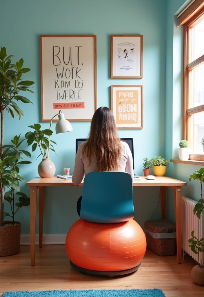 16 Ergonomic Home Office Ideas to Boost Your Wellness While You Work (Say Goodbye to Back Pain!) - 11. Add Movement with an Exercise Ball