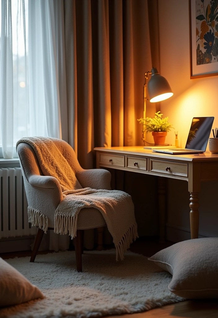 16 Ergonomic Home Office Ideas to Boost Your Wellness While You Work (Say Goodbye to Back Pain!) - 16. Make It Cozy
