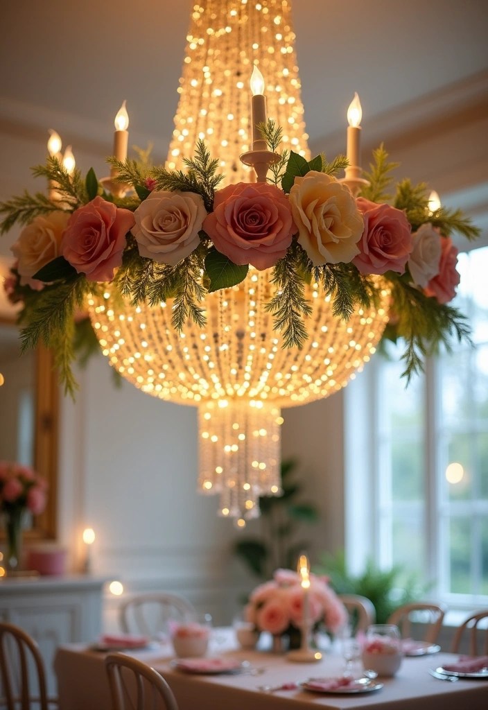 16 Home Decor Ideas for a Unique Baby Shower Setup Everyone Will Admire! - 7. Floral Chandeliers