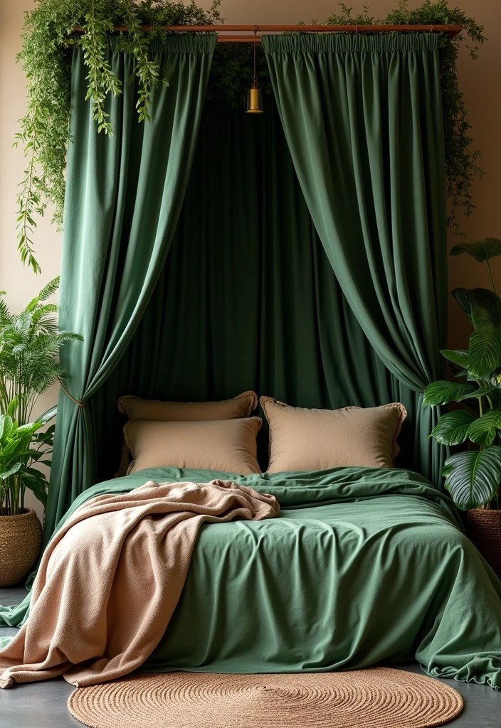 Unlock the Secrets to a Perfect Botanical Bedroom: 15 Ideas You’ll Love! - 11. Green Canopy Bed
