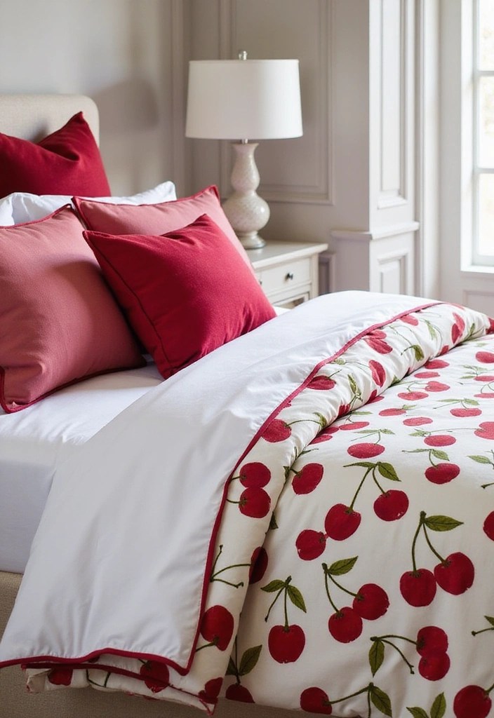 13 Budget-Friendly DIY Cherry Bedroom Ideas You Can Do This Weekend! - 2. Cherry-themed Bedding