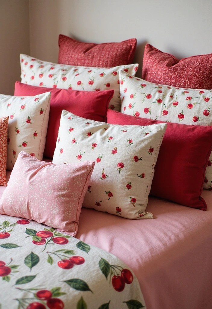 13 Budget-Friendly DIY Cherry Bedroom Ideas You Can Do This Weekend! - 5. Cherry-inspired Throw Pillows