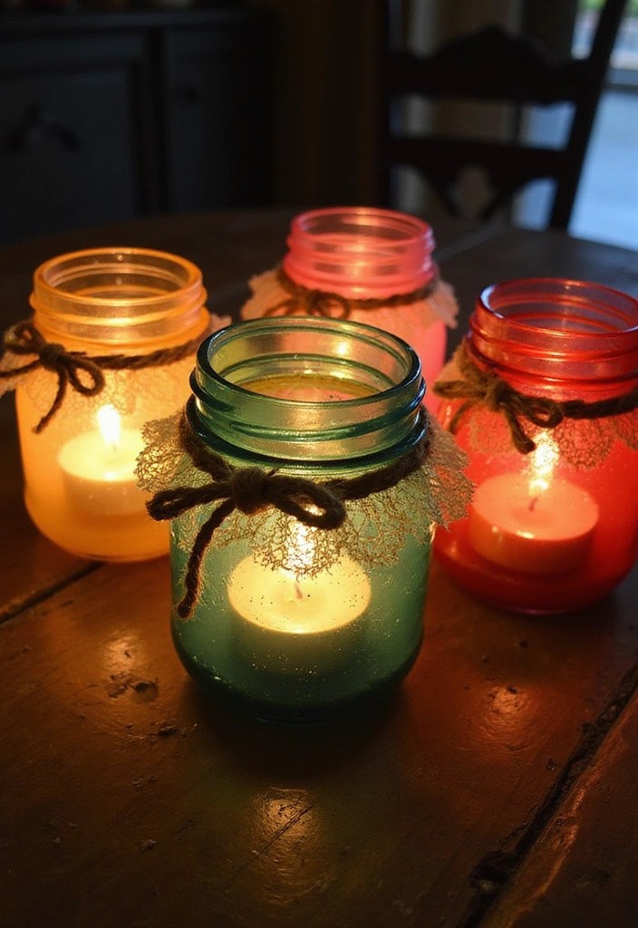 14 DIY Home Decor Projects for an Eclectic Look with Mixed Patterns and Colors! - 10. Upcycled Jar Candle Holders