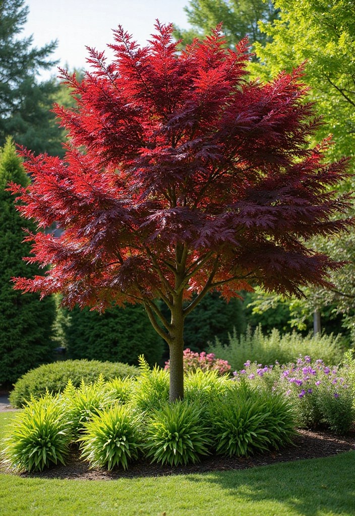 14 Low-Maintenance Tree Landscaping Ideas for Busy Gardeners! - 1. Japanese Maple: A Colorful Showstopper