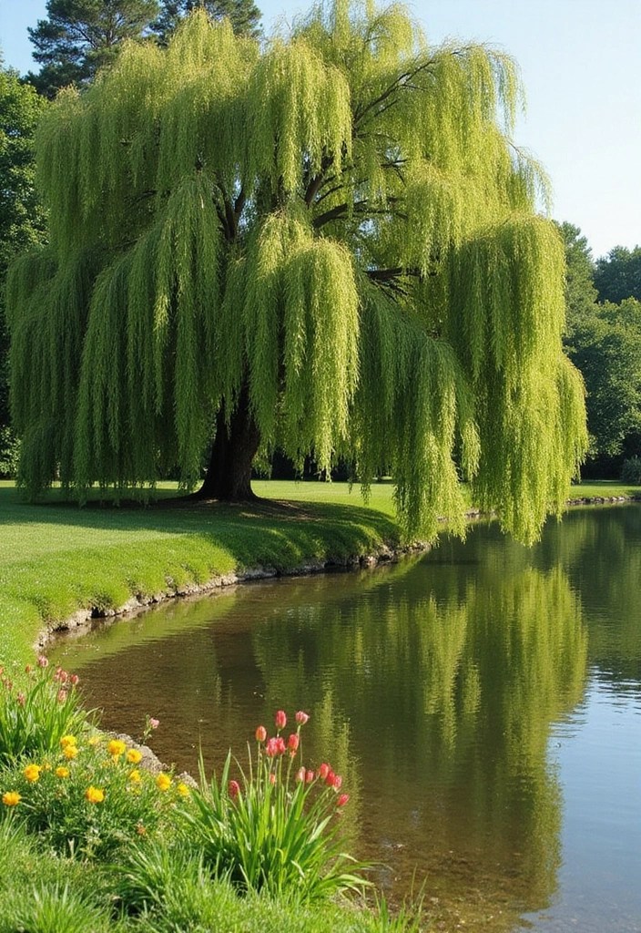 14 Low-Maintenance Tree Landscaping Ideas for Busy Gardeners! - 3. Weeping Willow: A Graceful Addition