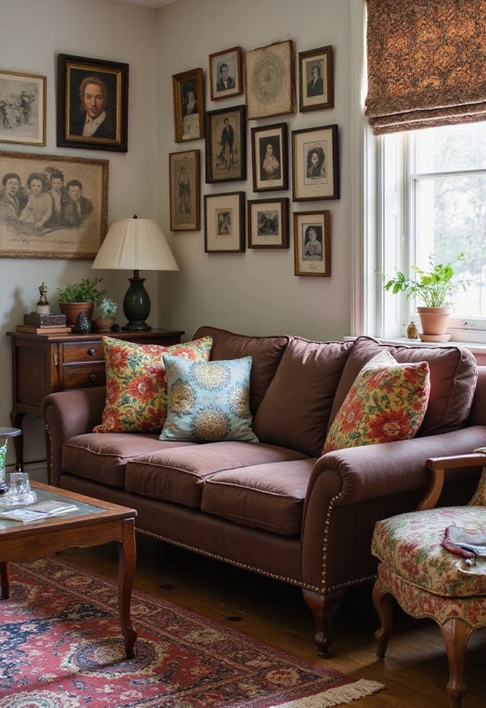 15 Stunning Living Room Ideas with a Chocolate Brown Couch That'll Leave You Speechless! - 6. Vintage Eclectic: Timeless Pieces with a Twist