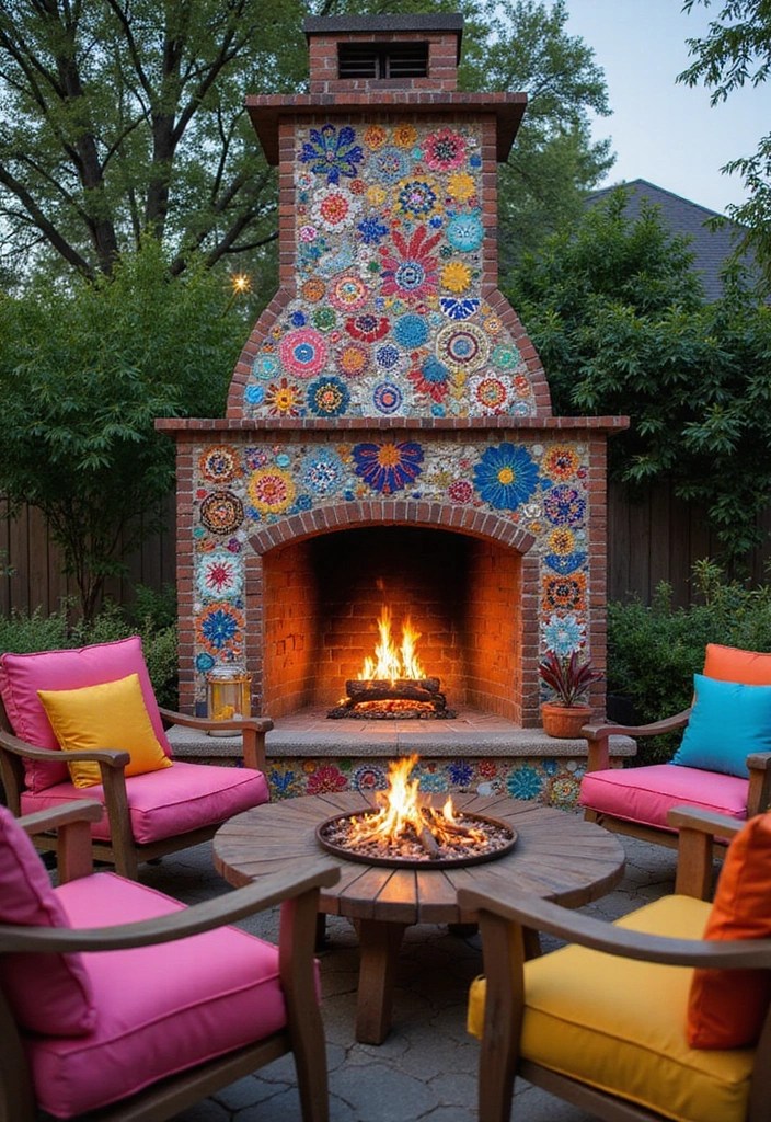 15 Stunning Outdoor Fireplace Ideas That Will Transform Your Backyard into a Cozy Retreat! - 11. Artistic Mosaic Fireplace