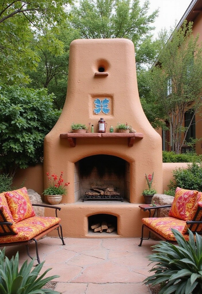 15 Stunning Outdoor Fireplace Ideas That Will Transform Your Backyard into a Cozy Retreat! - 13. Southwest-Inspired Adobe Fireplace