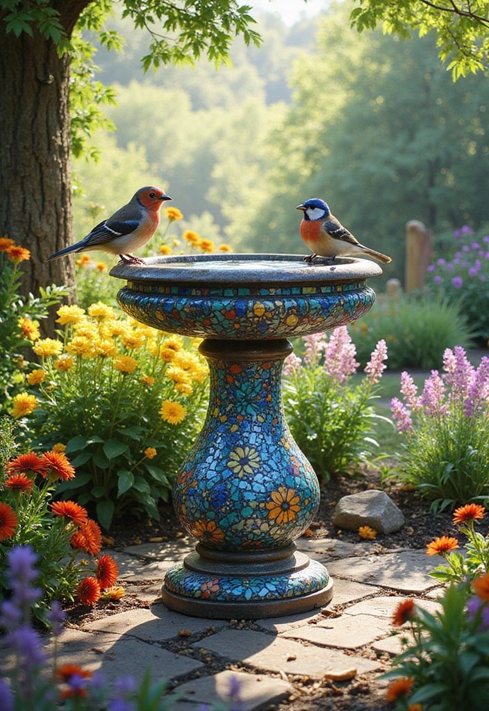 10 Stunning Mosaic Garden Ideas That Will Transform Your Outdoor Space! - 3. Mosaic Birdbaths