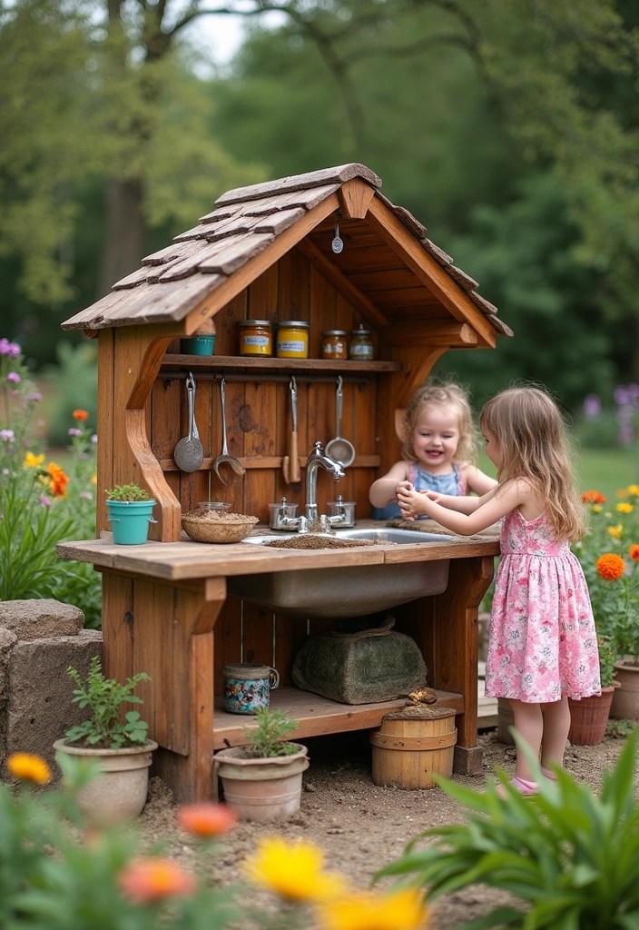 15 Creative Mud Kitchen Designs That'll Inspire Outdoor Play Like Never Before! - 14. Farmhouse Style Kitchen