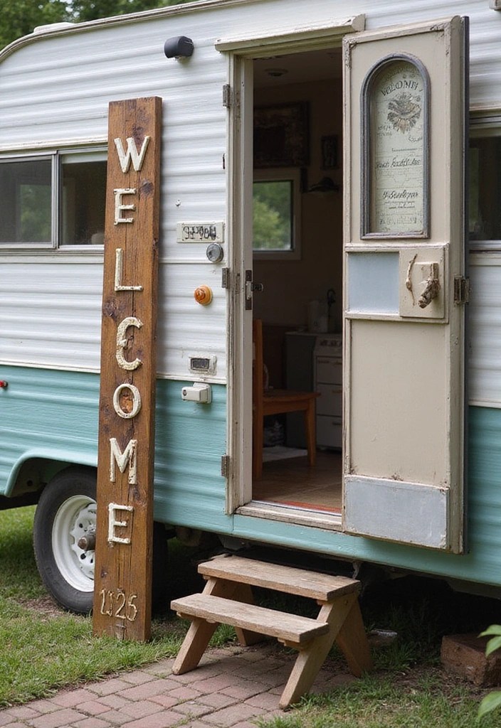 16 DIY Camper Decor Ideas to Personalize Your Tiny Home on Wheels! - 9. Personalized Welcome Sign