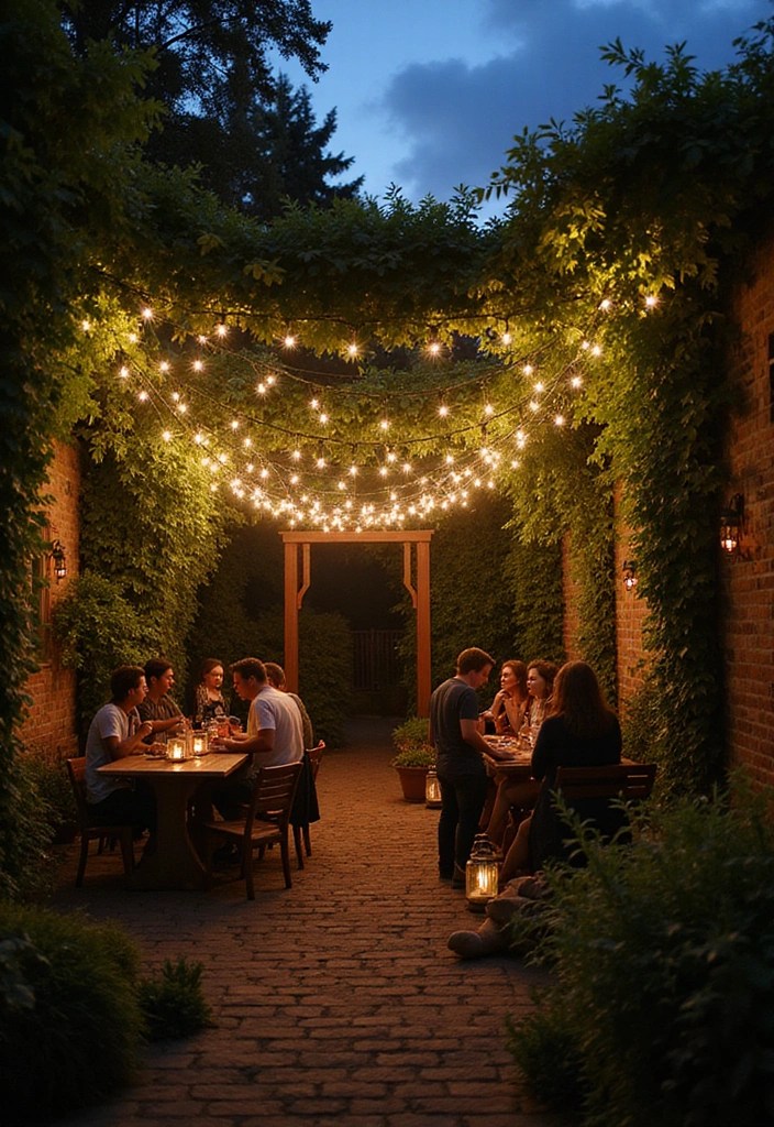 16 Magical Spring Garden Party Ideas to Create the Perfect Atmosphere! - 1. Twinkling Fairy Lights Overhead