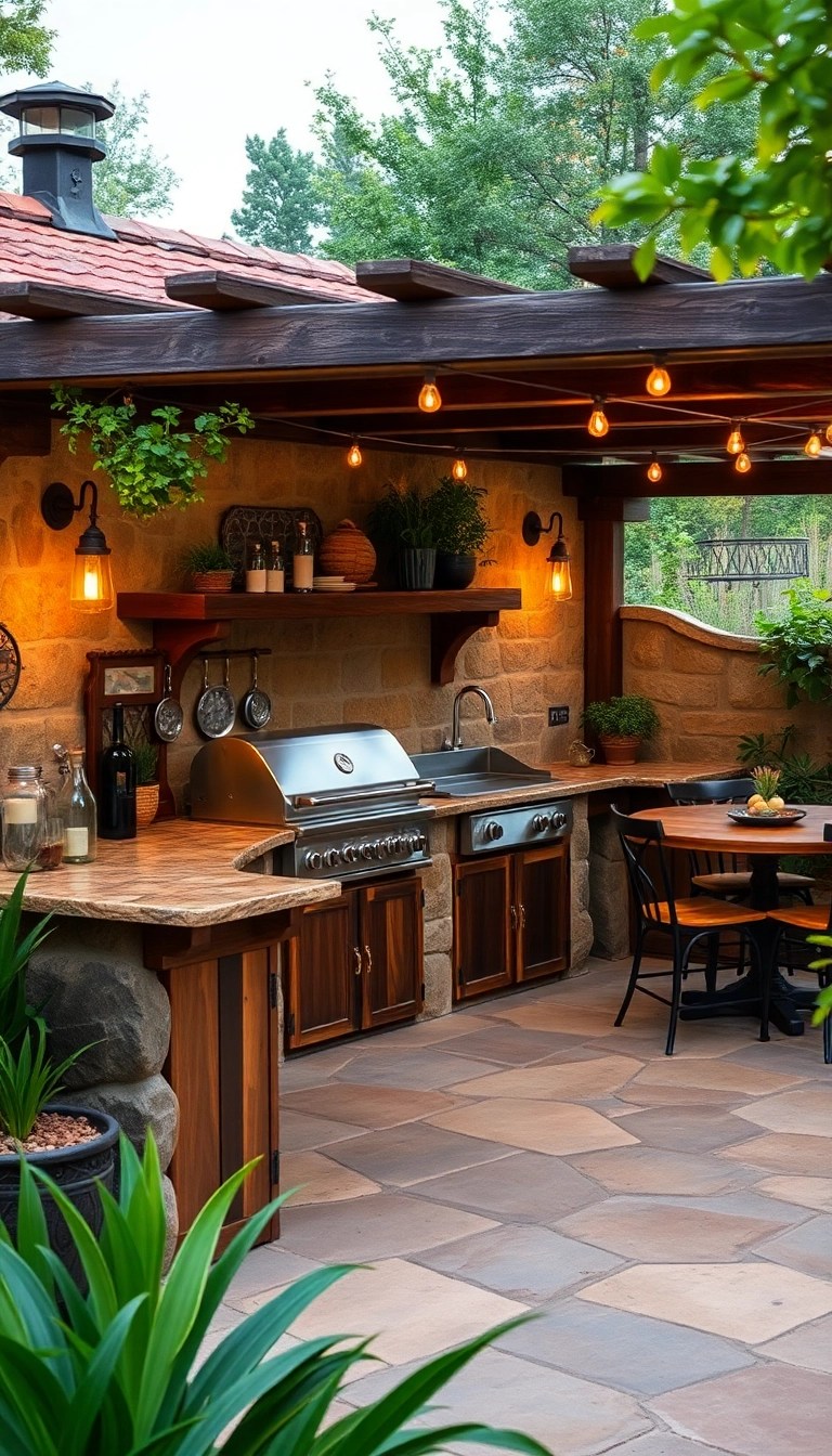18 Genius Outdoor Living Spaces That Seamlessly Connect to Your Home (Don't Miss #12!) - 18. Rustic Outdoor Kitchen